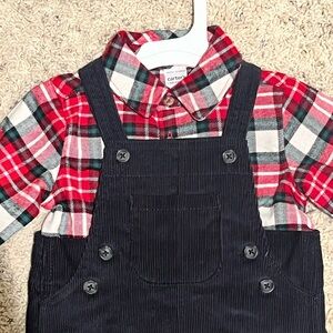 Flannel shirt and corduroy overall outfit